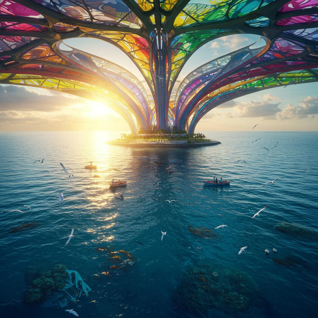 해수면 위로 펼쳐진 빛의 구조가 하늘과 맞닿으며 온카스터디의 창의적 세계가 피어나는 순간