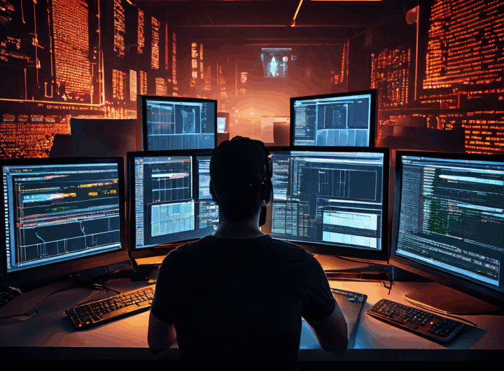 여러 대의 컴퓨터 화면에 깨끗한 새 인터페이스에서 사용자의 첫 클릭과 커서 움직임이 각각 보이는 모습이다.