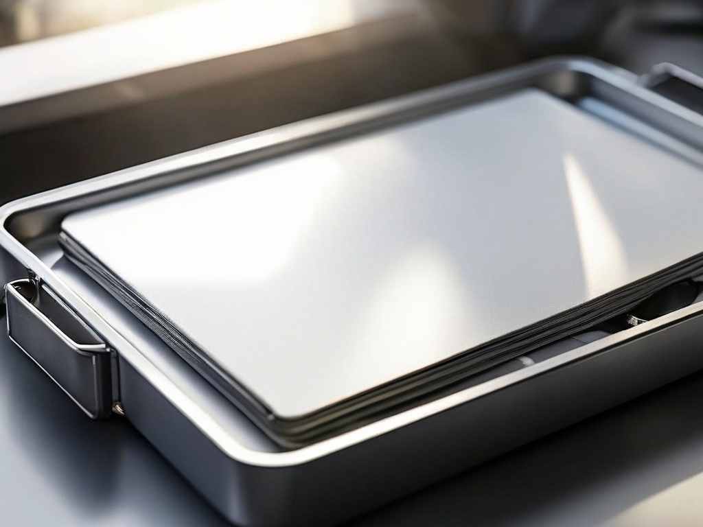Blank divider cards and compact storage tray on brushed metal surface with morning light, organized reference metaphor.